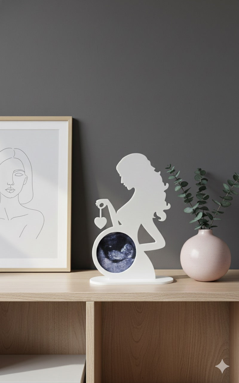 Ultraschall Bildhalter | Silhouette Frau Babybauch | Zeitlose Schwangerschafts-Deko 🤍