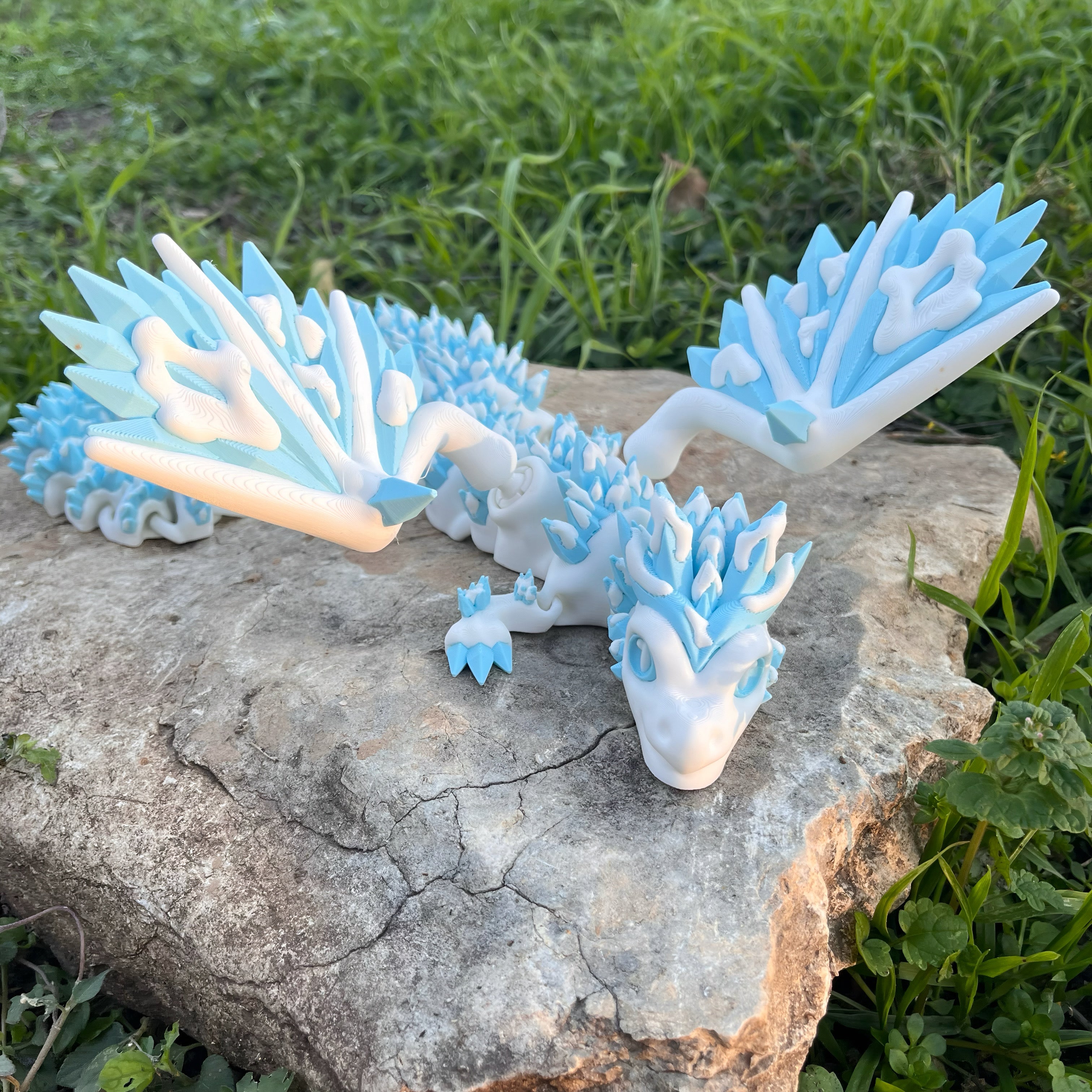 Articulated Snowy Crystal Dragon – Kristall-Drache | Wunschgröße & Farbe