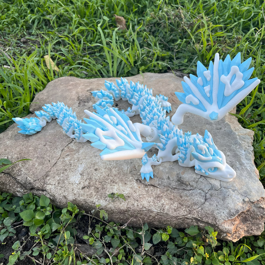 Articulated Snowy Crystal Dragon – Kristall-Drache | Wunschgröße & Farbe