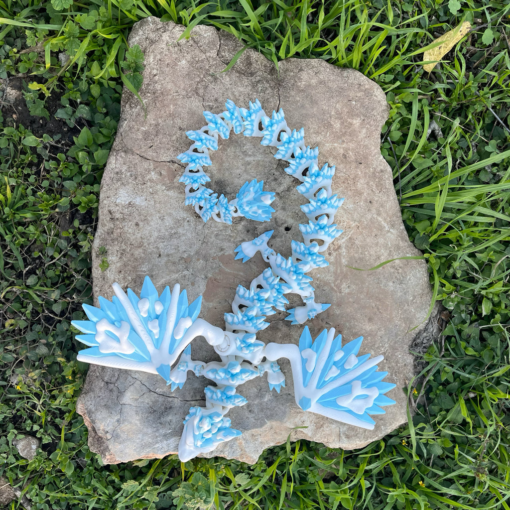 Articulated Snowy Crystal Dragon – Kristall-Drache | Wunschgröße & Farbe